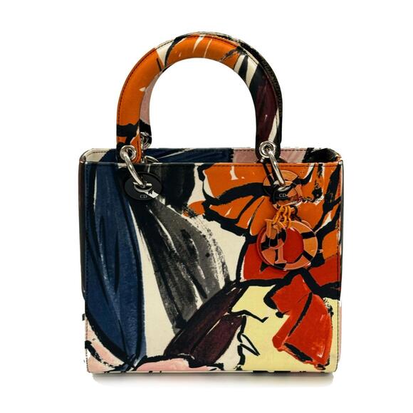 Christian Dior Lady Vintage Floral Graffiti Canvas Medium - Picture 1 of 4